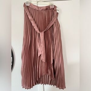 Maeve Satin Pleated Midi Skirt in Dusty Rose